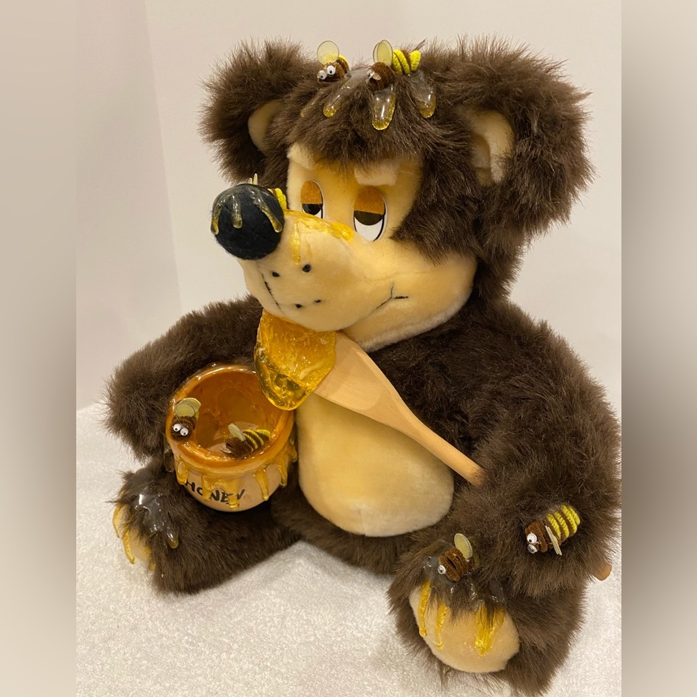 Vintage 1990 Orzek Honey Bear with Honey Jar, Spoon and Bees